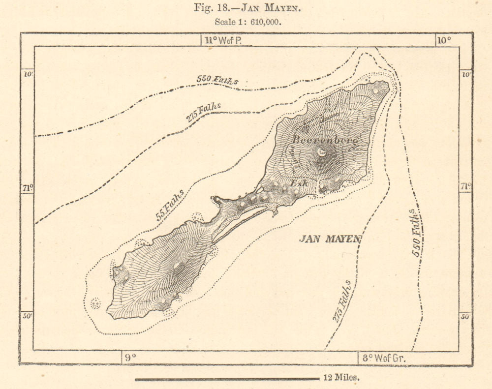 Jan Mayen island. Norway Arctic. Sketch map 1885 old antique plan chart